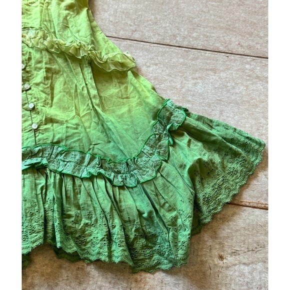 Chaudry Ombre Ruffle Lace Mini Dress Women S Green Fairycore Boho Deadstock NWT - Picture 14 of 16